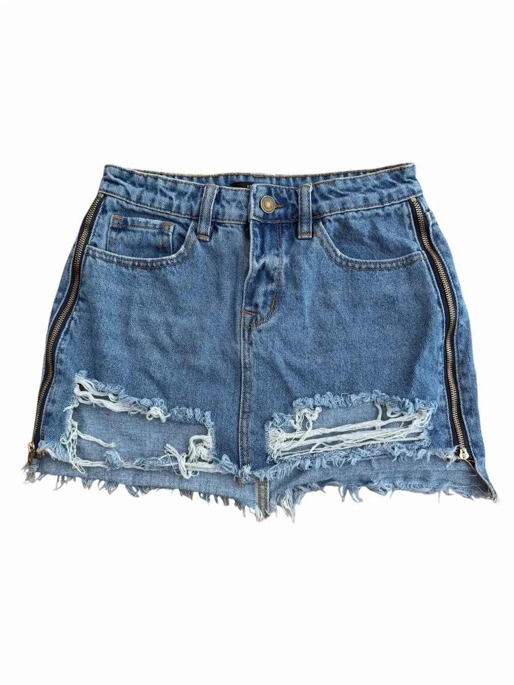 Forever 21 Blue Denim Distressed Jean Skirt Size S